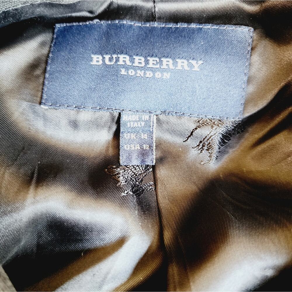 BURBERRY SIZE 14 LINEN BLACK ZIP UP BELTED LINED COAT - Picture 8 of 11